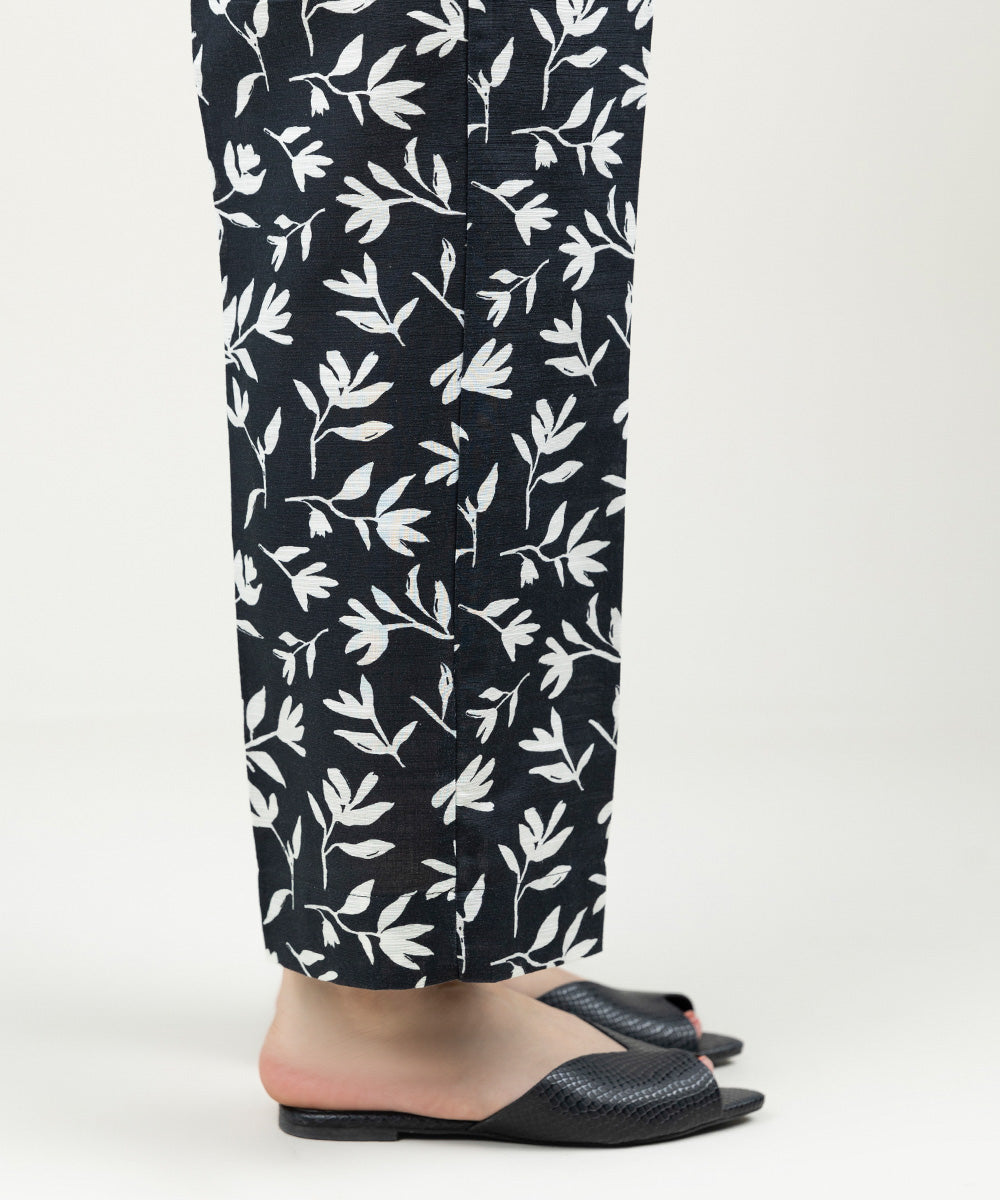 Women's Pret Khaddar Printed Black Straight Pants