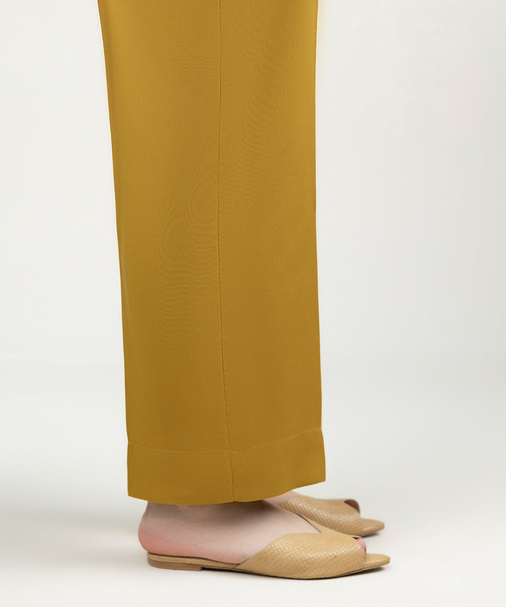 Women's Pret Linen Solid Mustard  Straight Pants