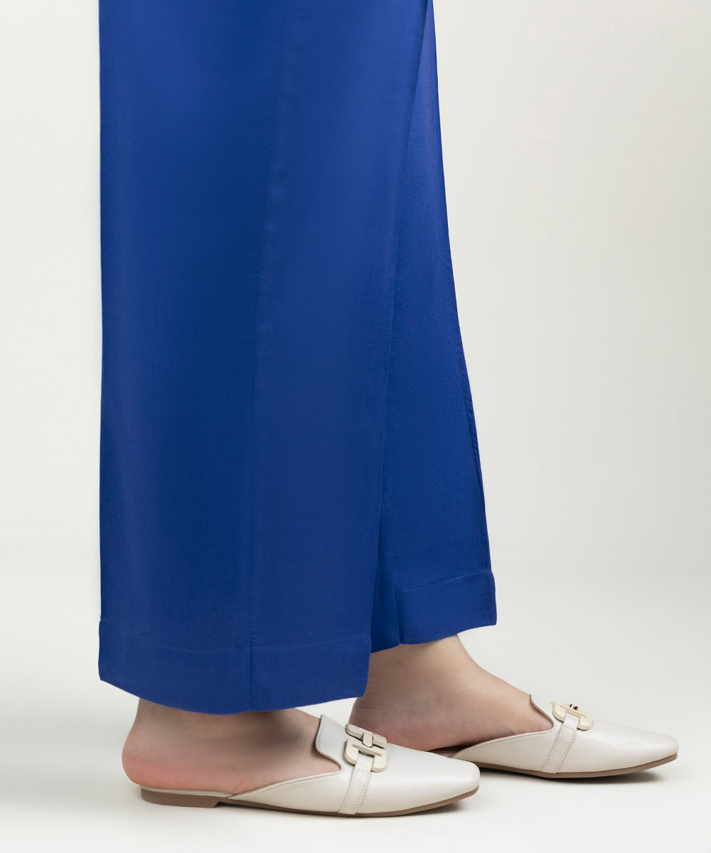 Women's Pret Linen Solid Cobalt Blue Straight Pants