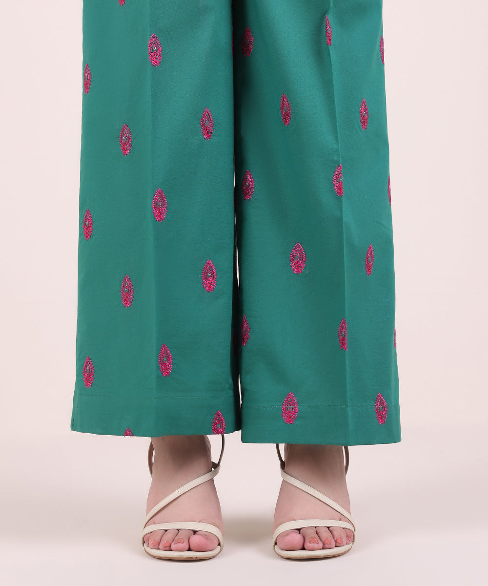 Women's Pret Cambric Green Embroidered Culottes