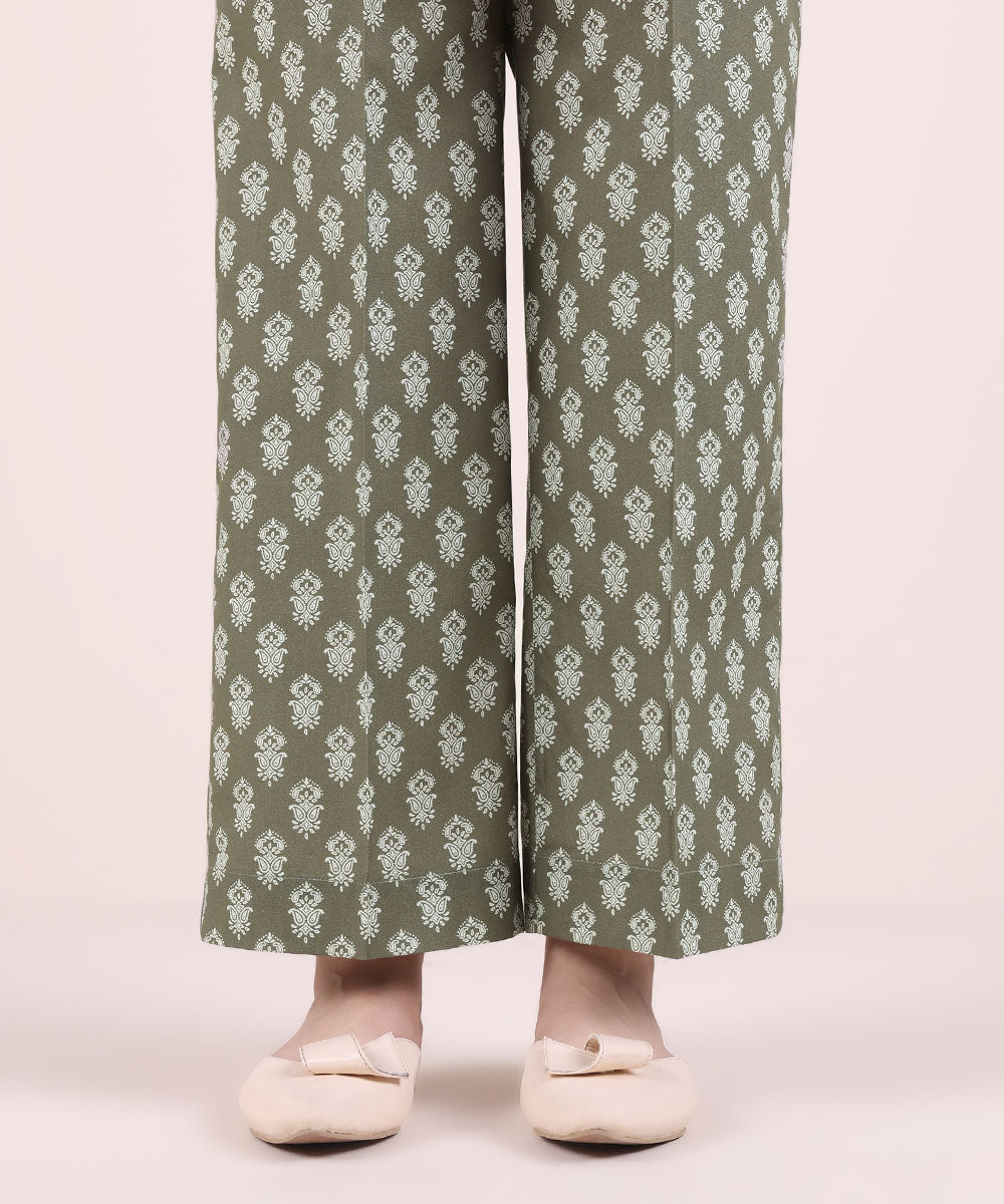 Women's Pret Cambric Grey Printed Straight Pants