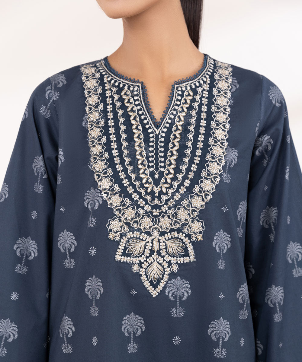 Women's Pret Lawn Blue Embroidered A-Line Shirt