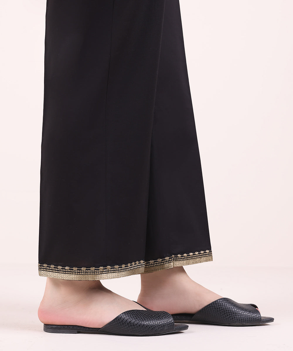 Women's Pret Cambric Black Embroidered Straight Pants