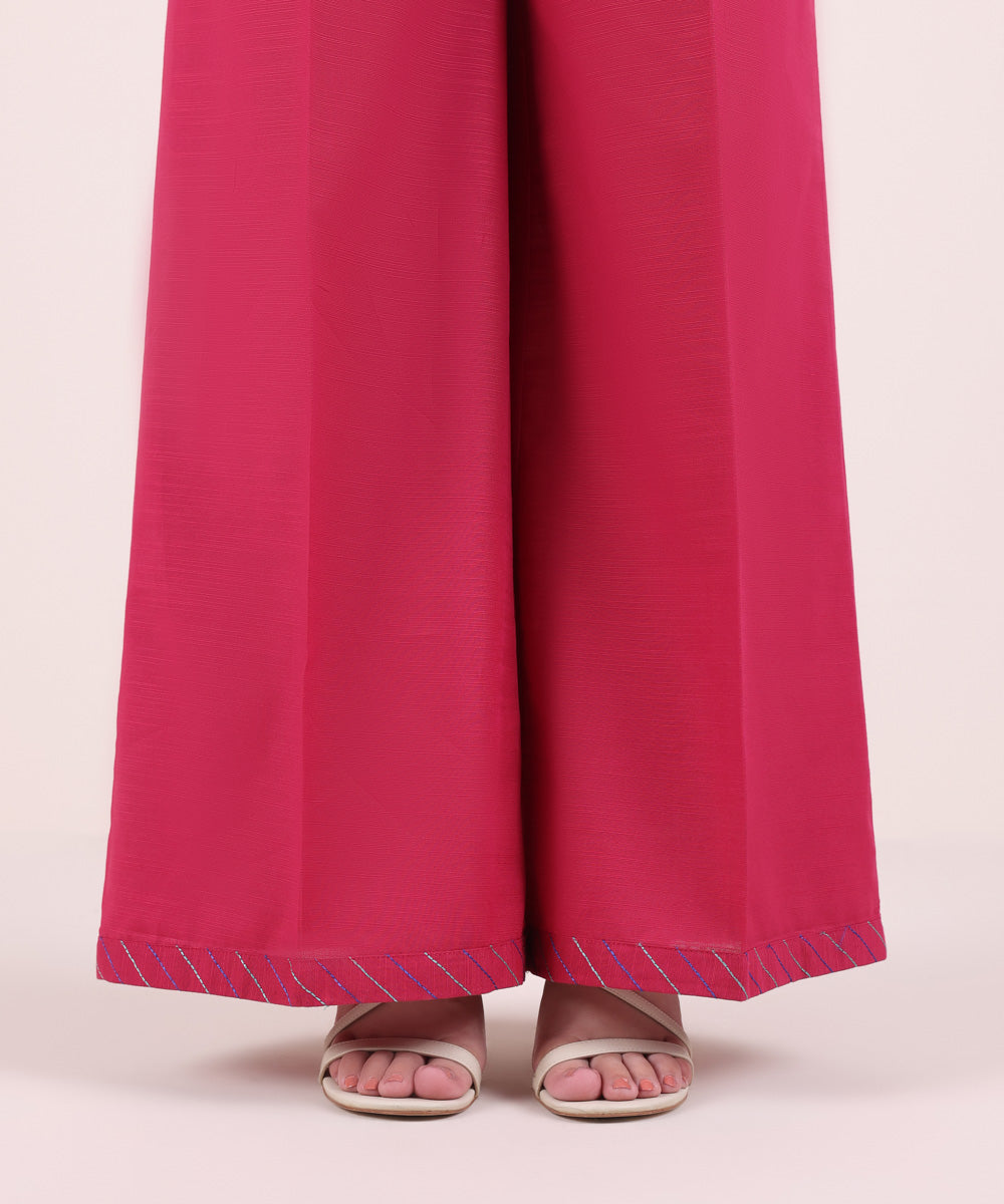 Women's Pret Khaddar Solid Pink Flared Pants