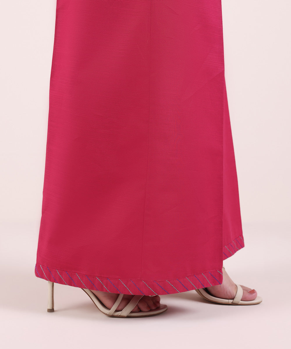 Women's Pret Khaddar Solid Pink Flared Pants