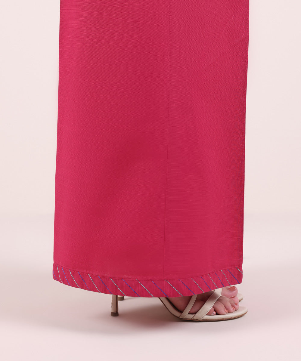 Women's Pret Khaddar Solid Pink Flared Pants