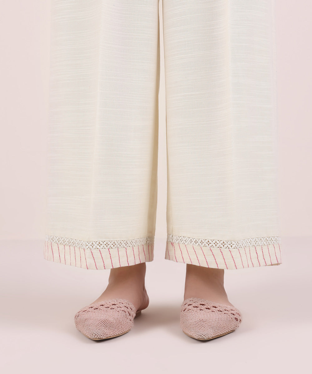 Women's Pret Khaddar Solid Off White Culottes