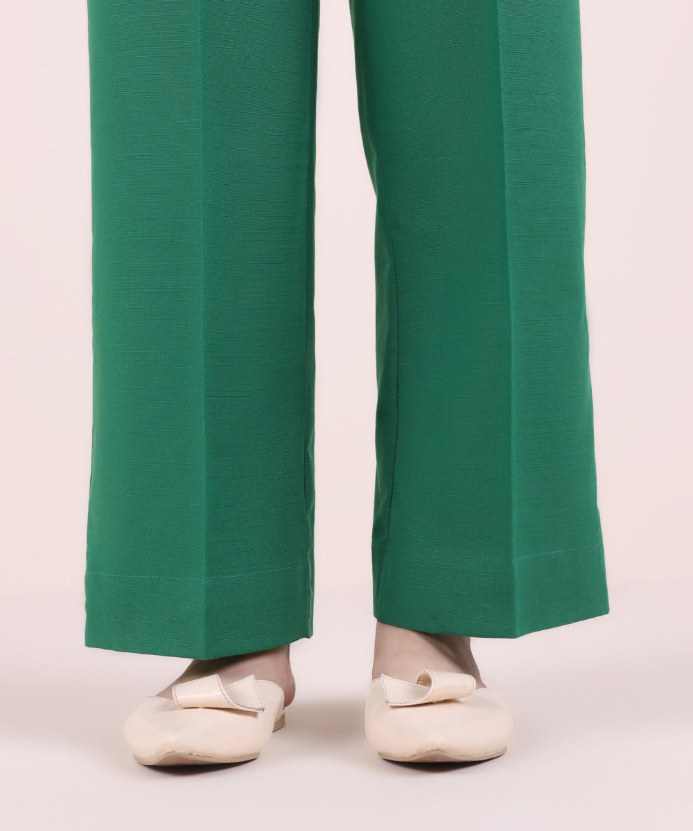 Women's Pret Khaddar Solid Green Straight Pants