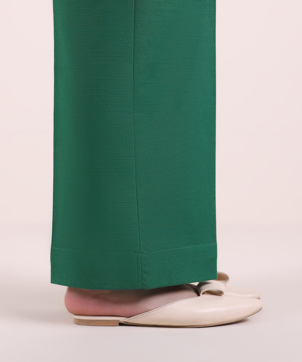 Women's Pret Khaddar Solid Green Straight Pants