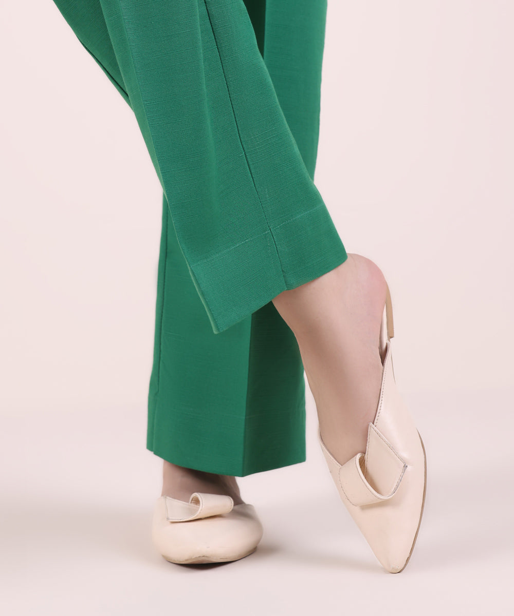 Women's Pret Khaddar Solid Green Straight Pants