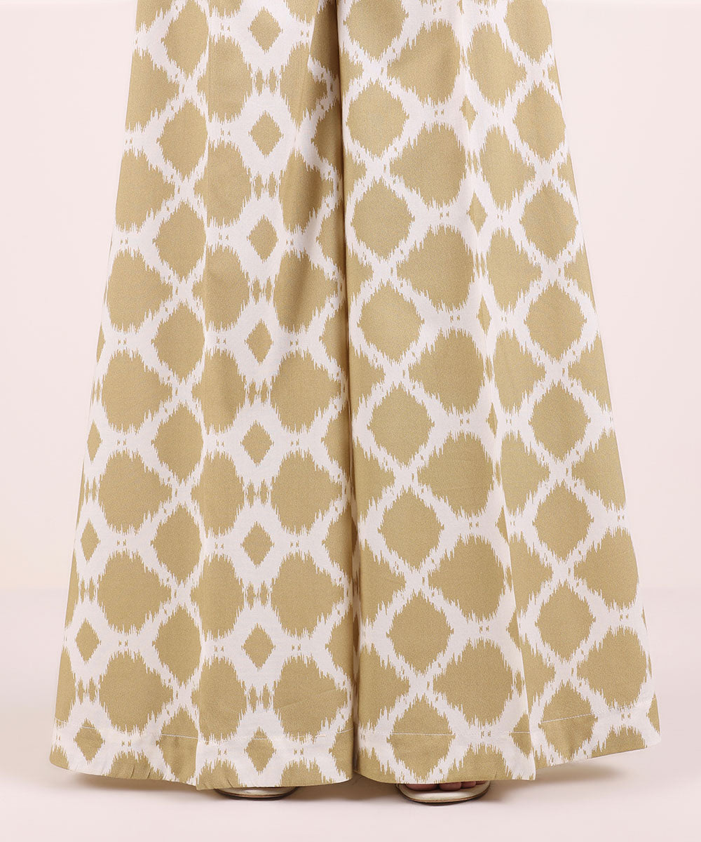 Women's Pret Cotton Viscose Printed White And Beige Sharara