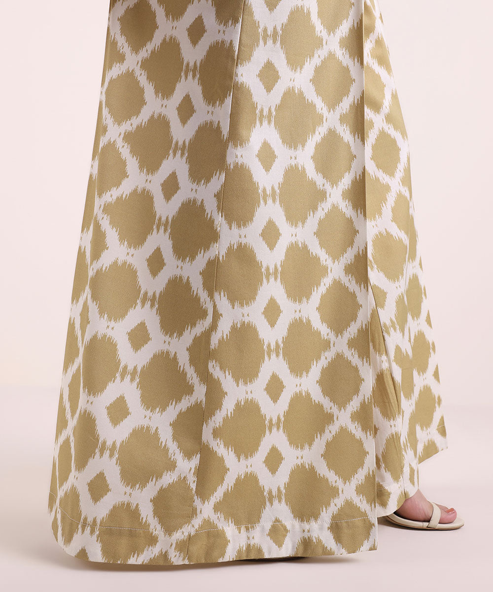 Women's Pret Cotton Viscose Printed White And Beige Sharara