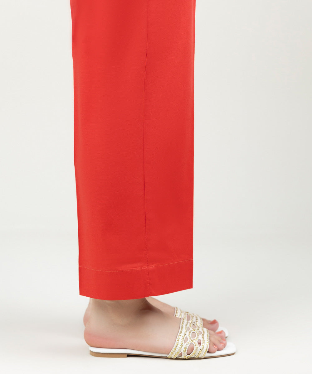 Women's Pret Cambric Solid Tangerine Straight Pants