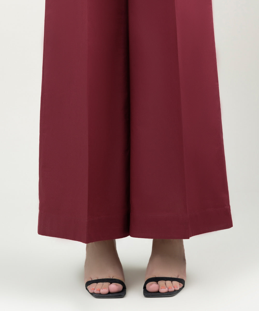 Women's Pret Cambric Solid Deep Red Culottes