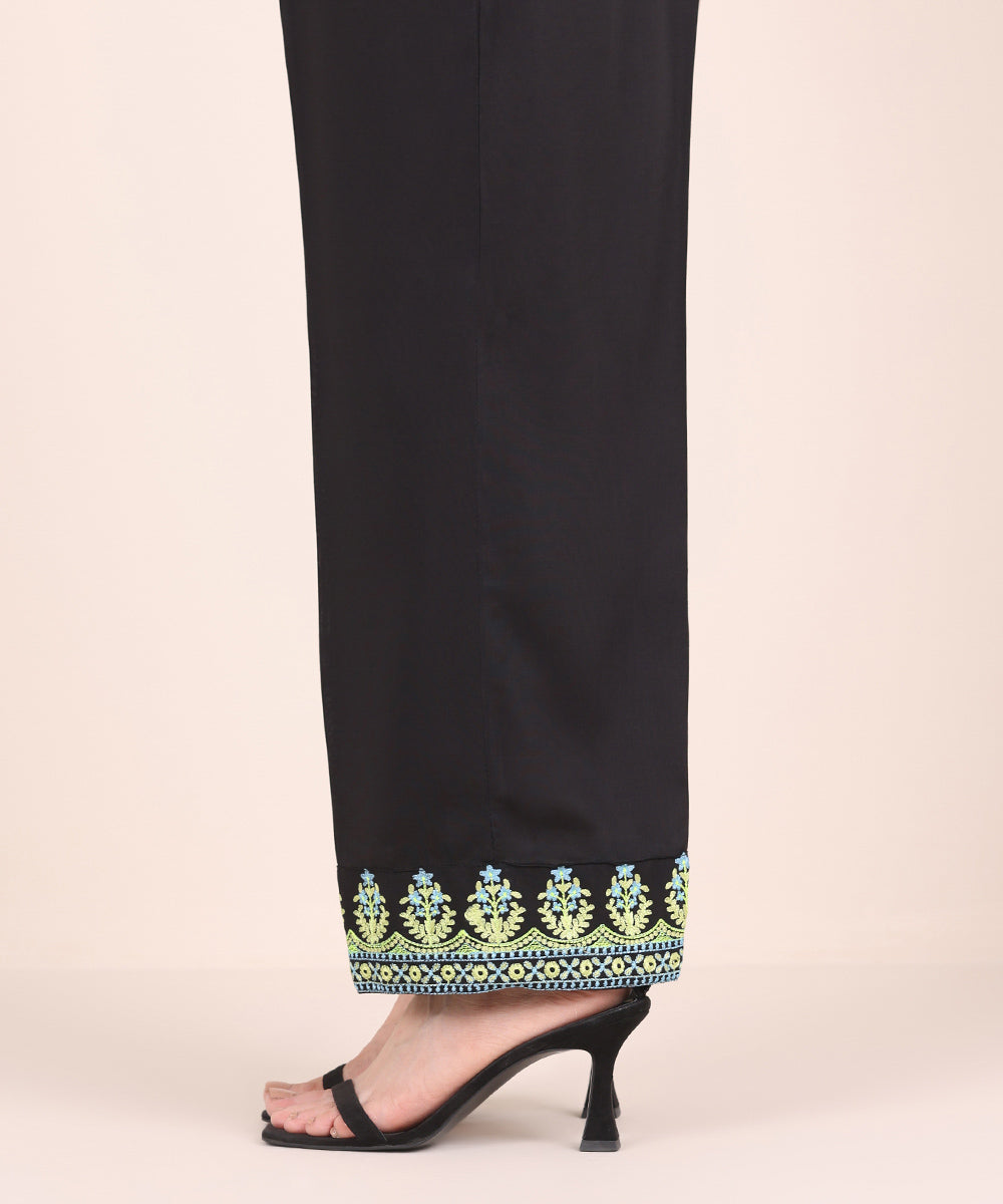 Women's Pret Linen Black Embroidered Straight Pants