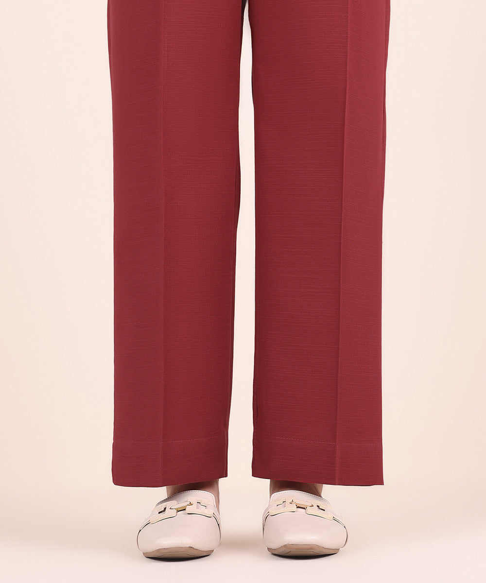 Women's Pret Khaddar Red Solid Straight Pants