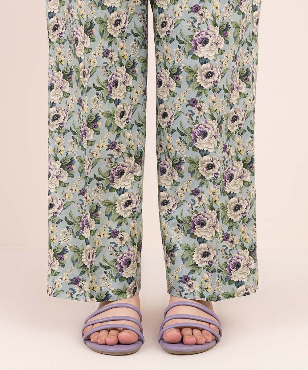 Women's Pret Cambric Green Printed Straight Pants