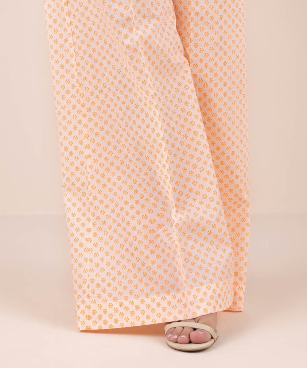 Women's Pret Cambric Orange Printed Flared Pants