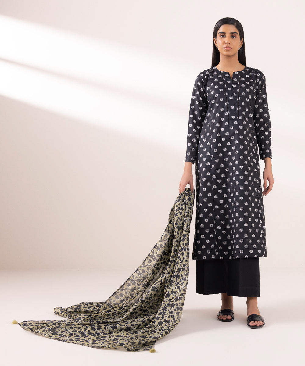 Fine Voile Black Printed Dupatta