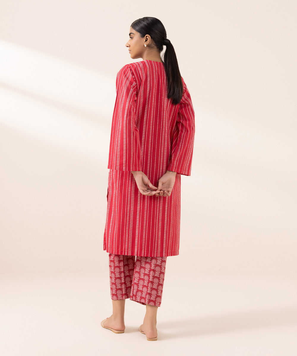 Women's Pret Yarn Dyed Solid Red Boxy Shirt