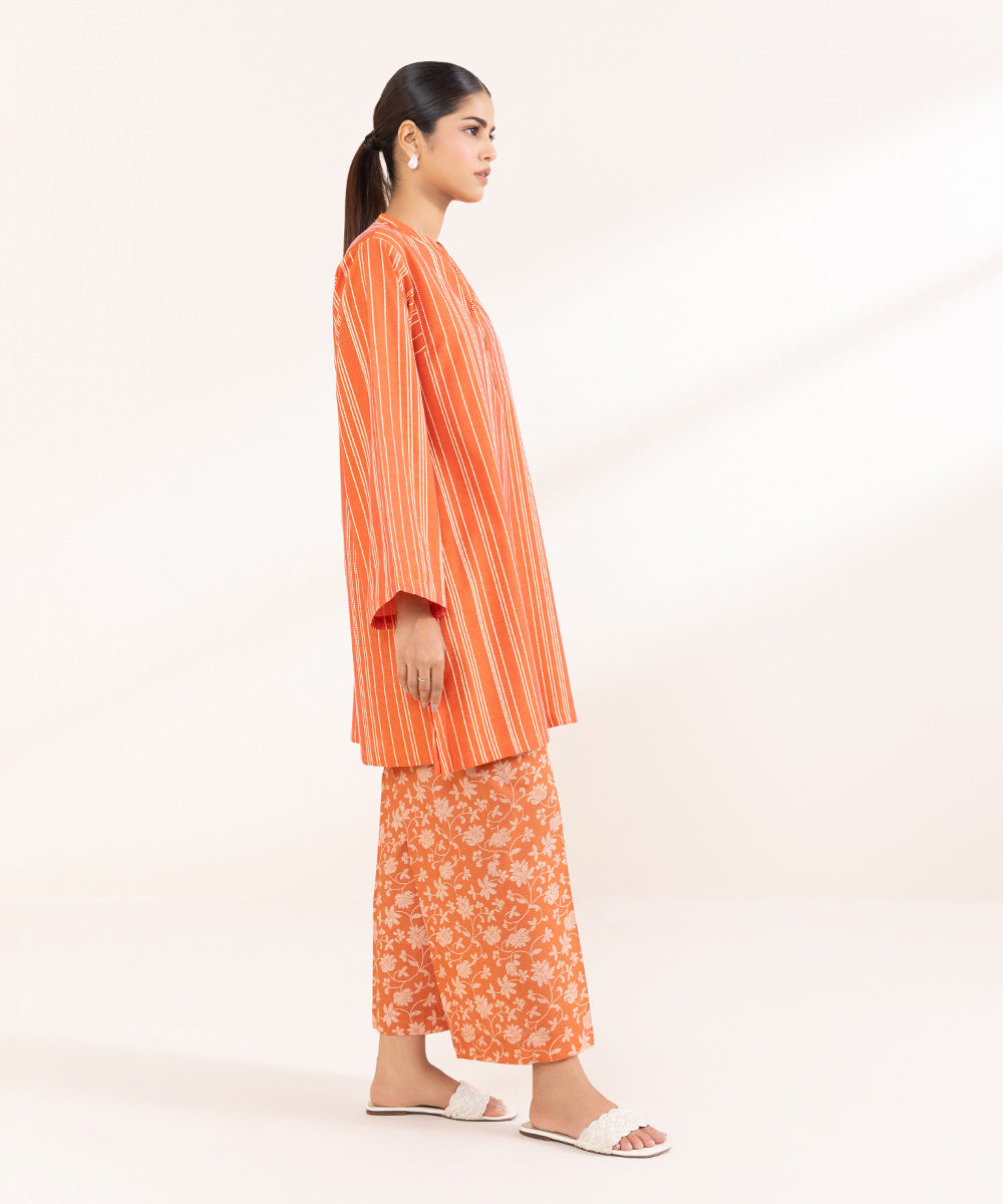 Women's Pret Yarn Dyed Solid Orange Boxy Shirt