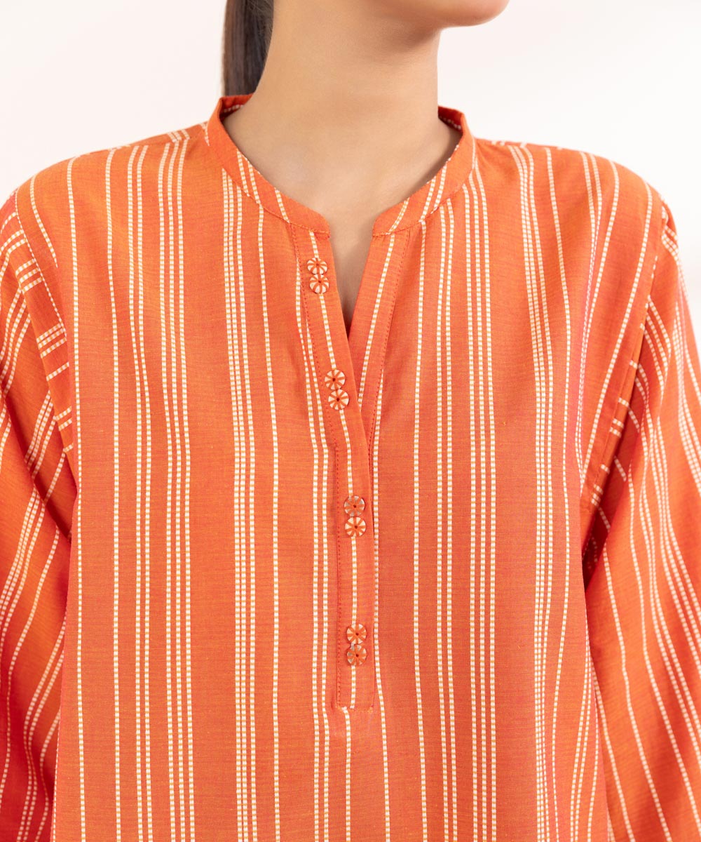 Women's Pret Yarn Dyed Solid Orange Boxy Shirt