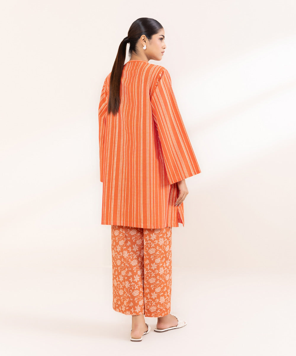 Women's Pret Yarn Dyed Solid Orange Boxy Shirt