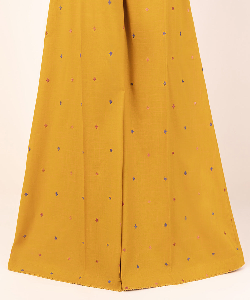 Women's Pret Textured Cotton Yellow Embroidered Sharara