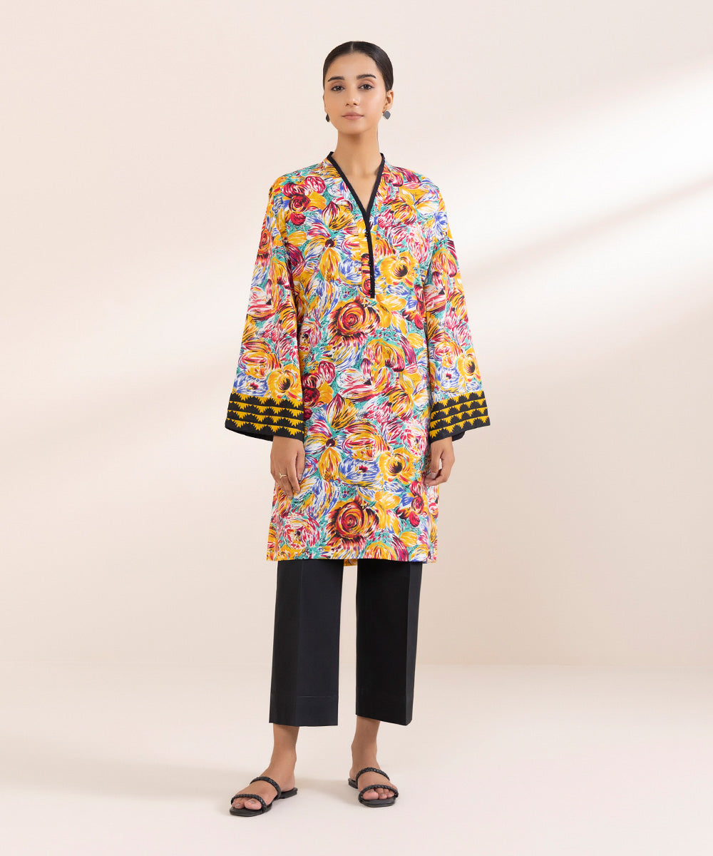 Women's Pret Cotton Viscose Multi Printed Boxy Shirt