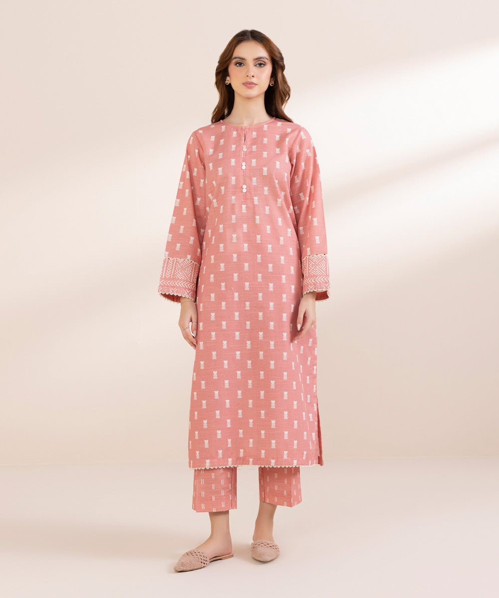 Women's Pret Khaddar Pink Printed Straight Shirt