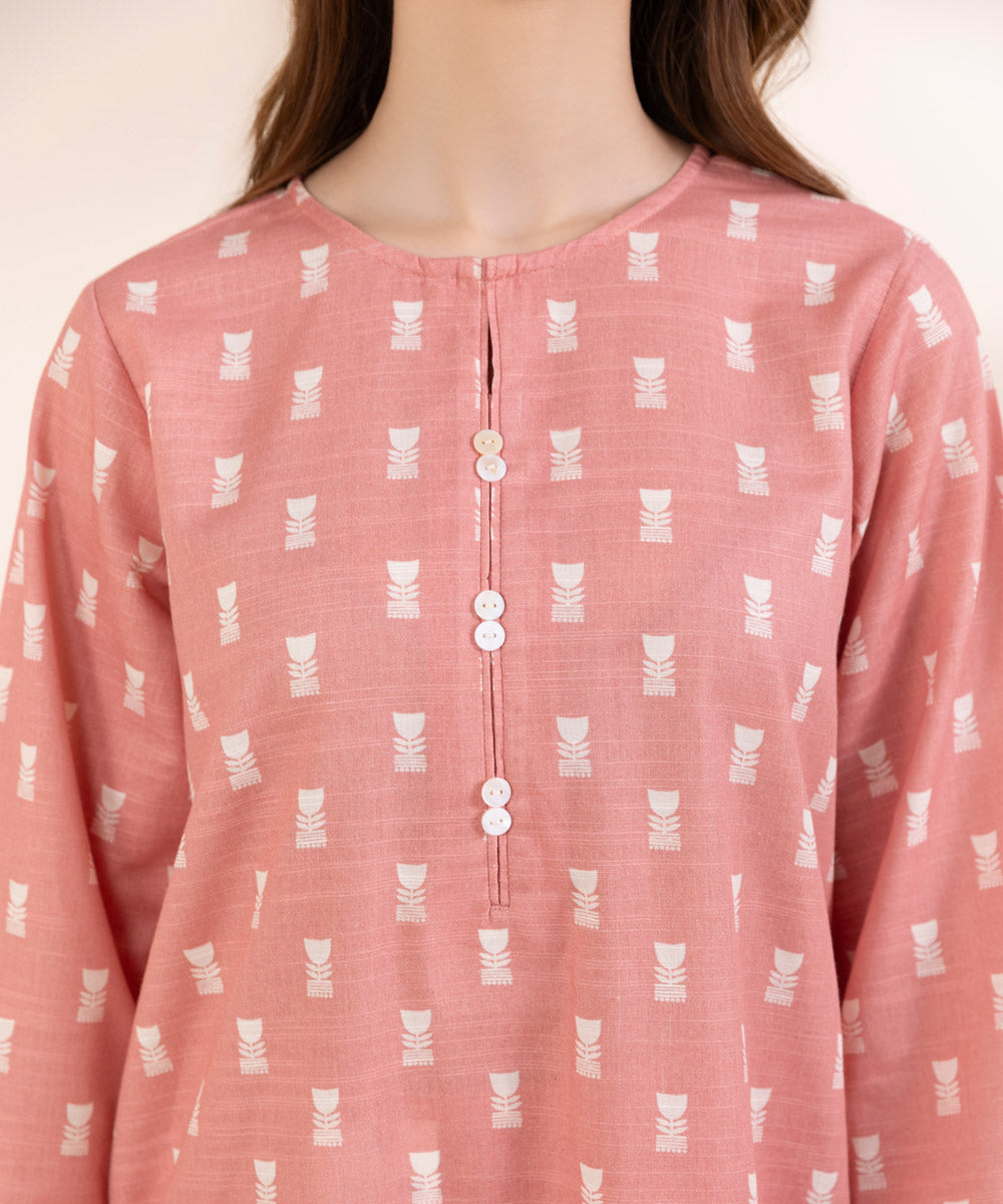 Women's Pret Khaddar Pink Printed Straight Shirt