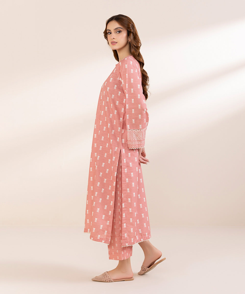 Women's Pret Khaddar Pink Printed Straight Shirt