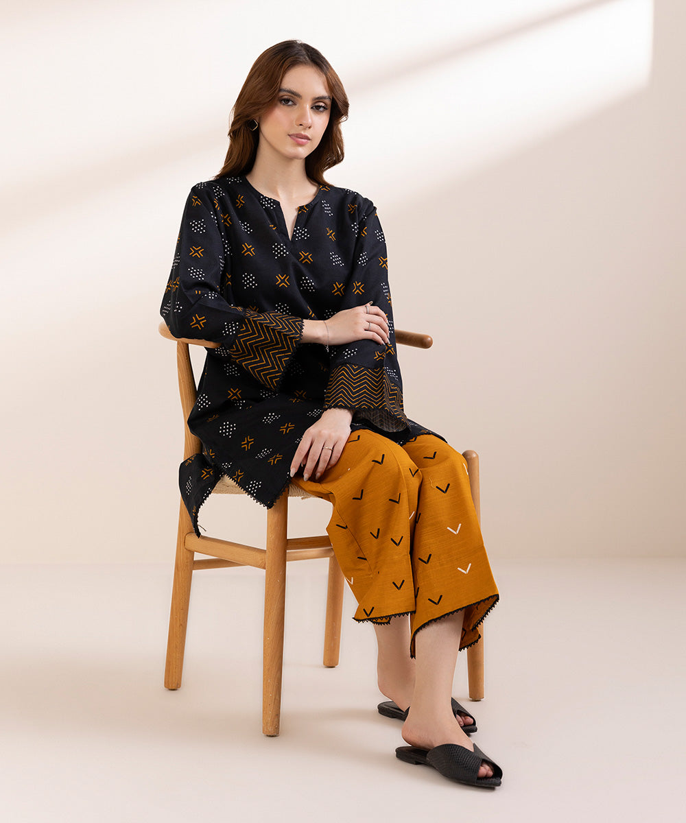 Women's Pret Khaddar Black Printed Boxy Shirt