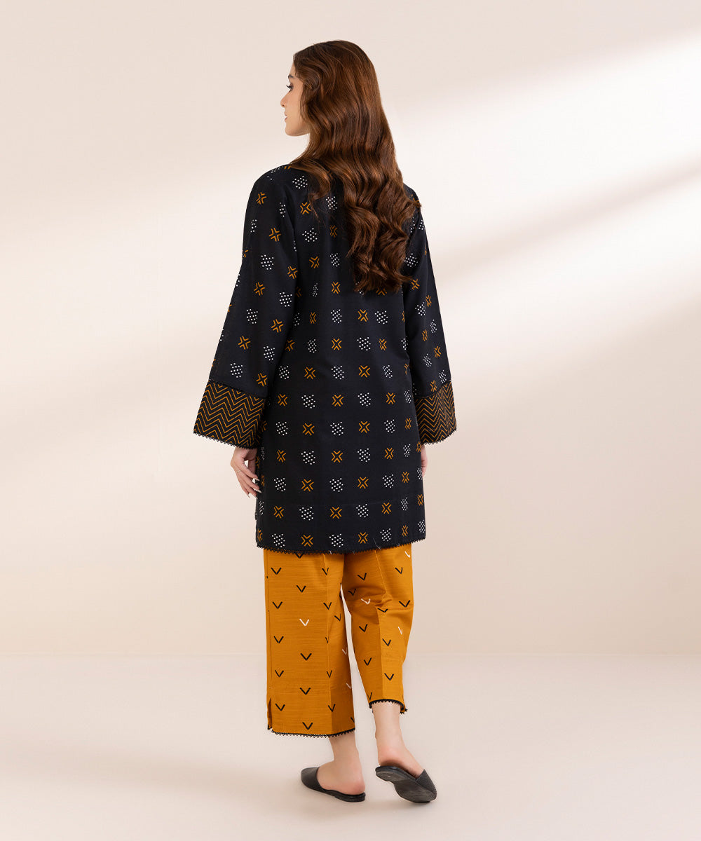 Women's Pret Khaddar Black Printed Boxy Shirt