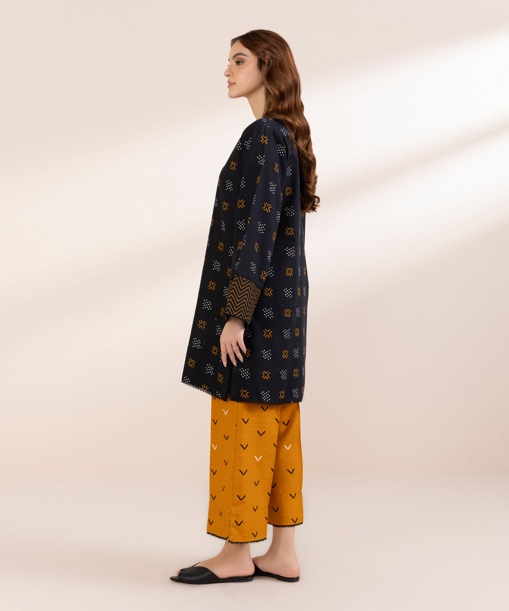 Women's Pret Khaddar Black Printed Boxy Shirt