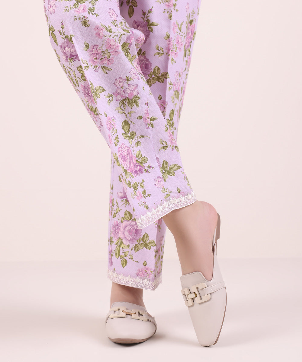 Women's Pret Cambric Embroidered Lilac Culottes