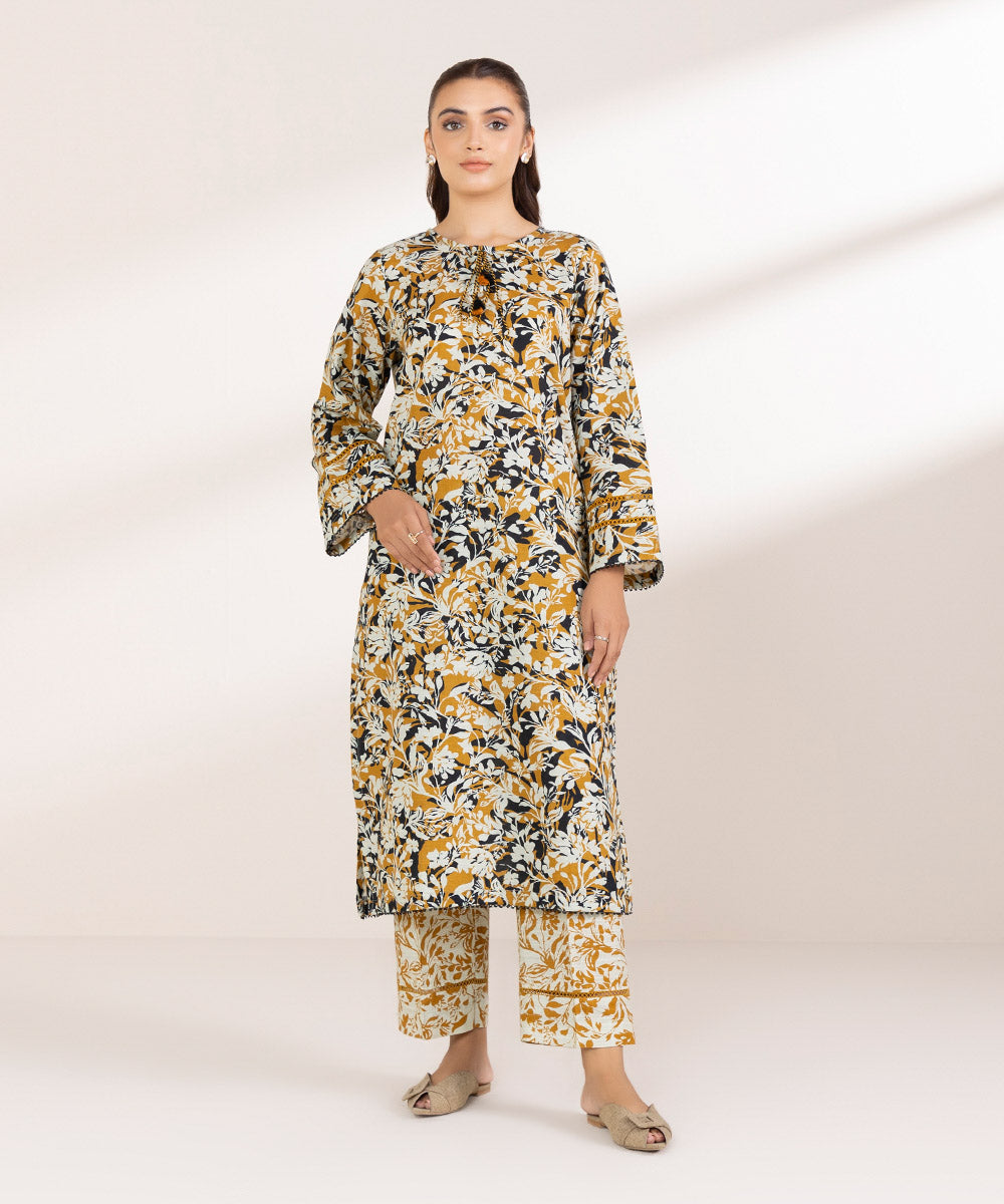 Women's Pret Khaddar Printed Mustard A-Line Shirt