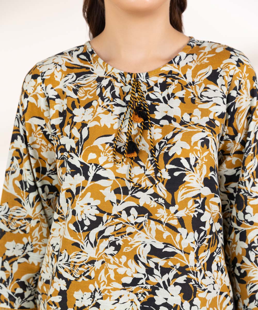 Women's Pret Khaddar Printed Mustard A-Line Shirt