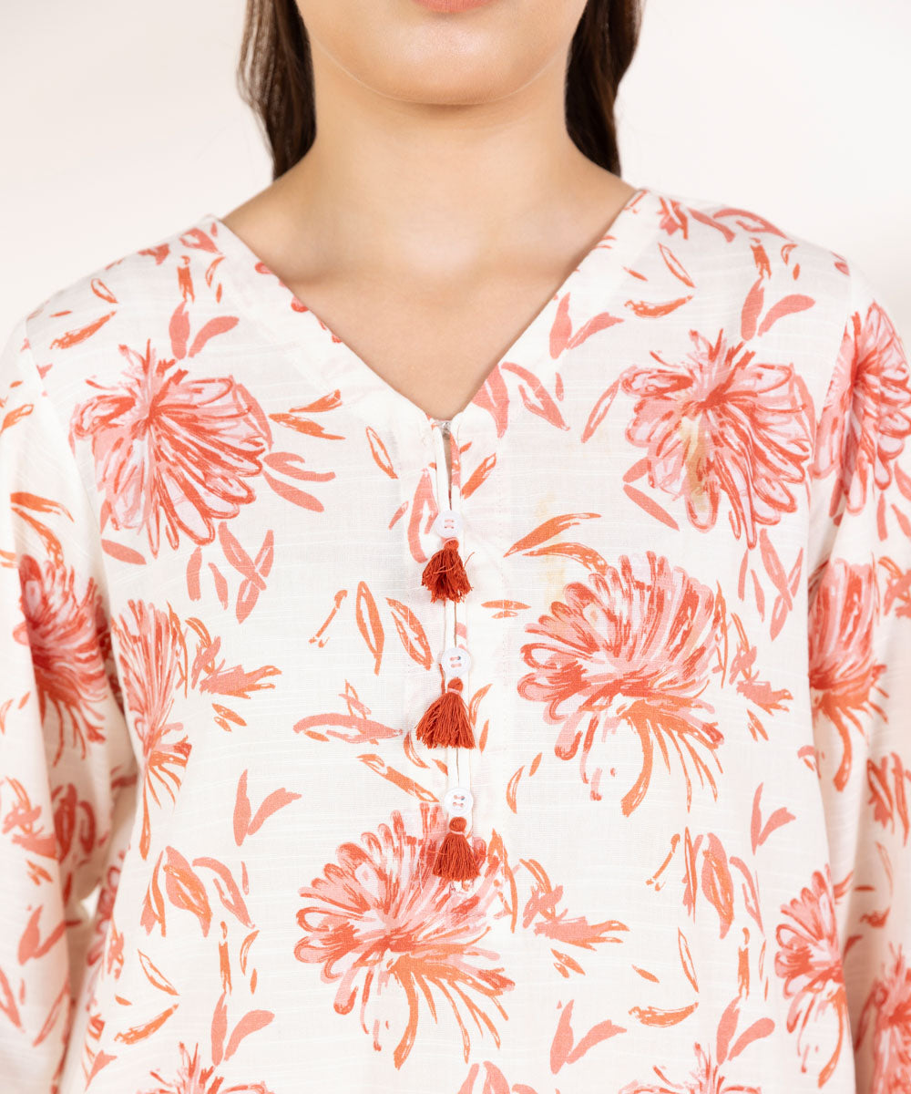 Women's Pret Khaddar Printed Off White  A-Line Shirt