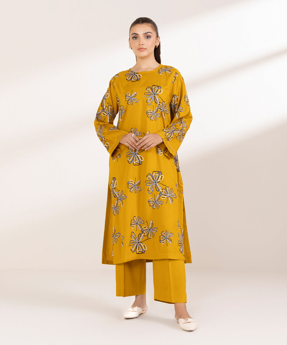 Women's Pret Linen Embroidered Mustard Boxy Shirt