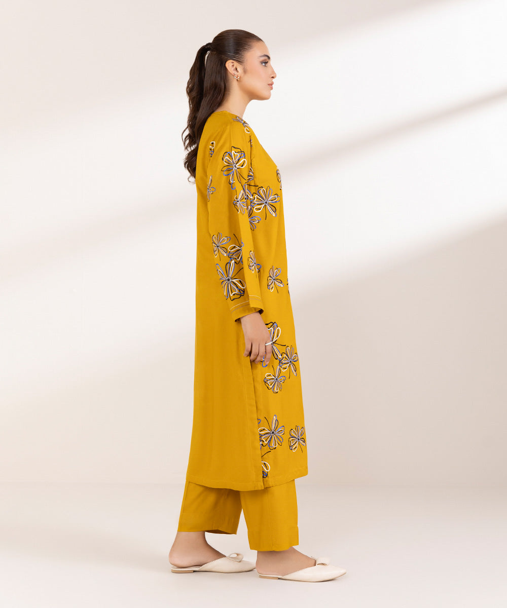 Women's Pret Linen Embroidered Mustard Boxy Shirt