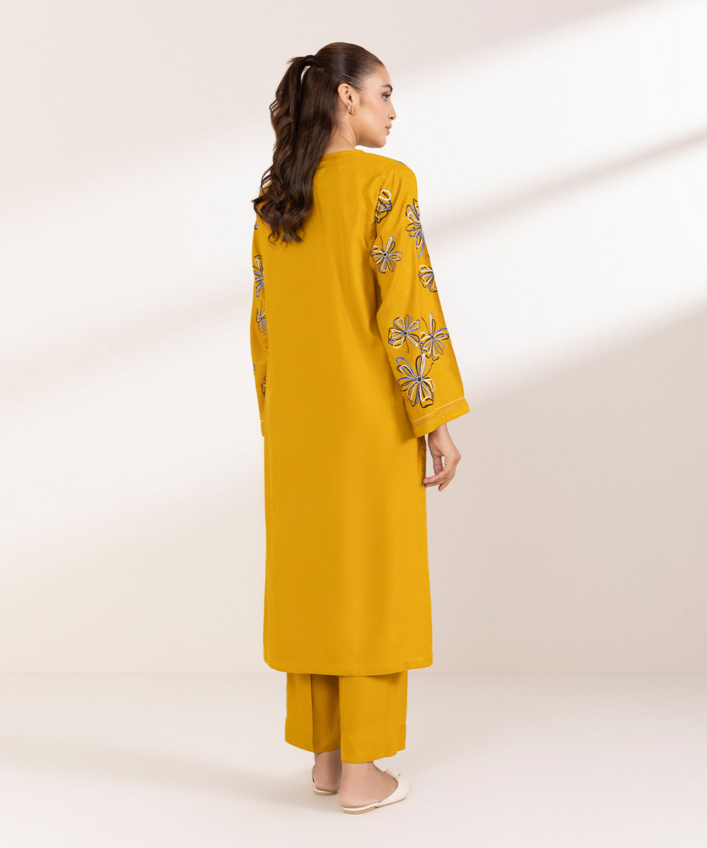 Women's Pret Linen Embroidered Mustard Boxy Shirt