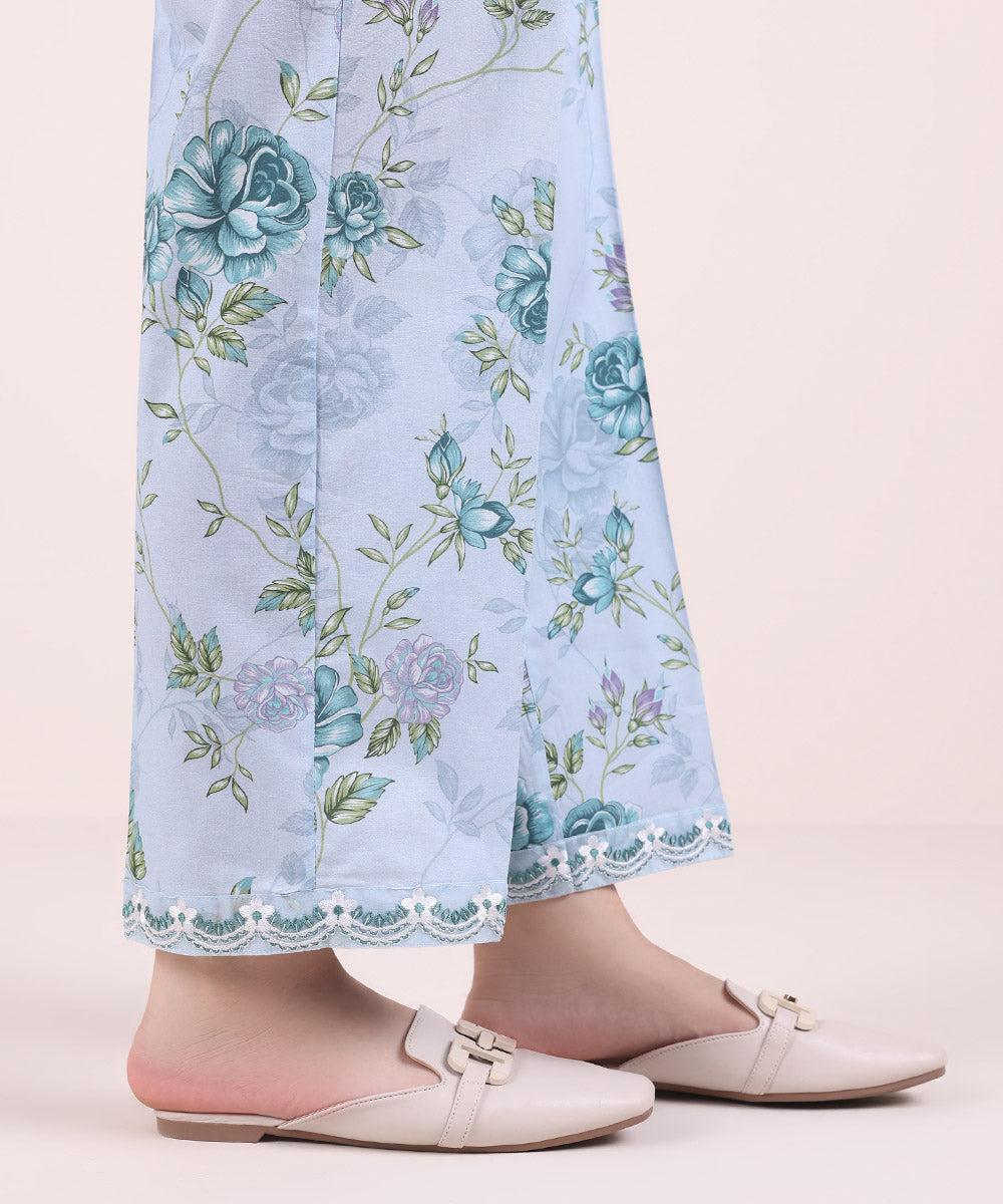 Women's Pret Cambric Embroidered Sky Blue Culottes