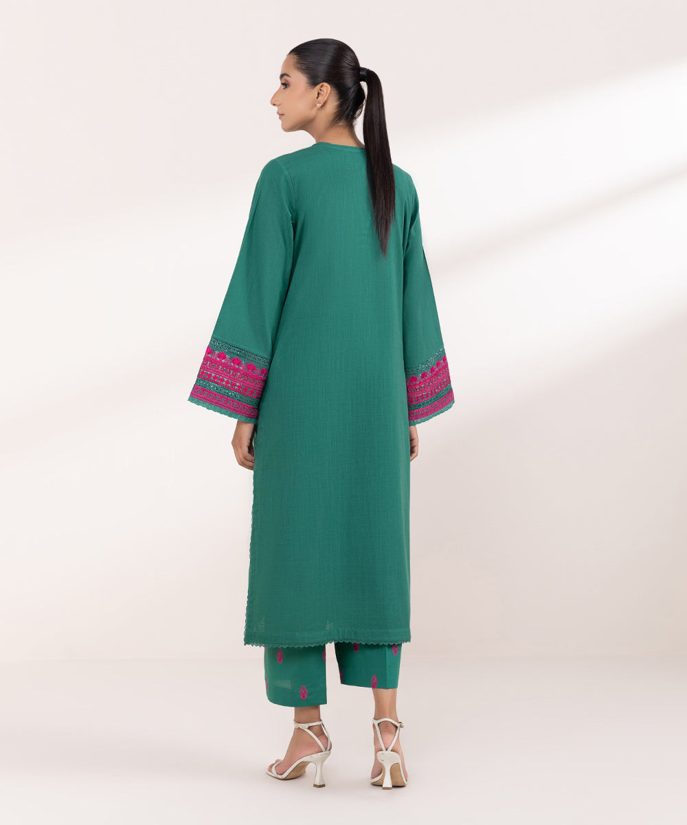 Women's Pret Khaddar Green Embroidered A-Line Shirt