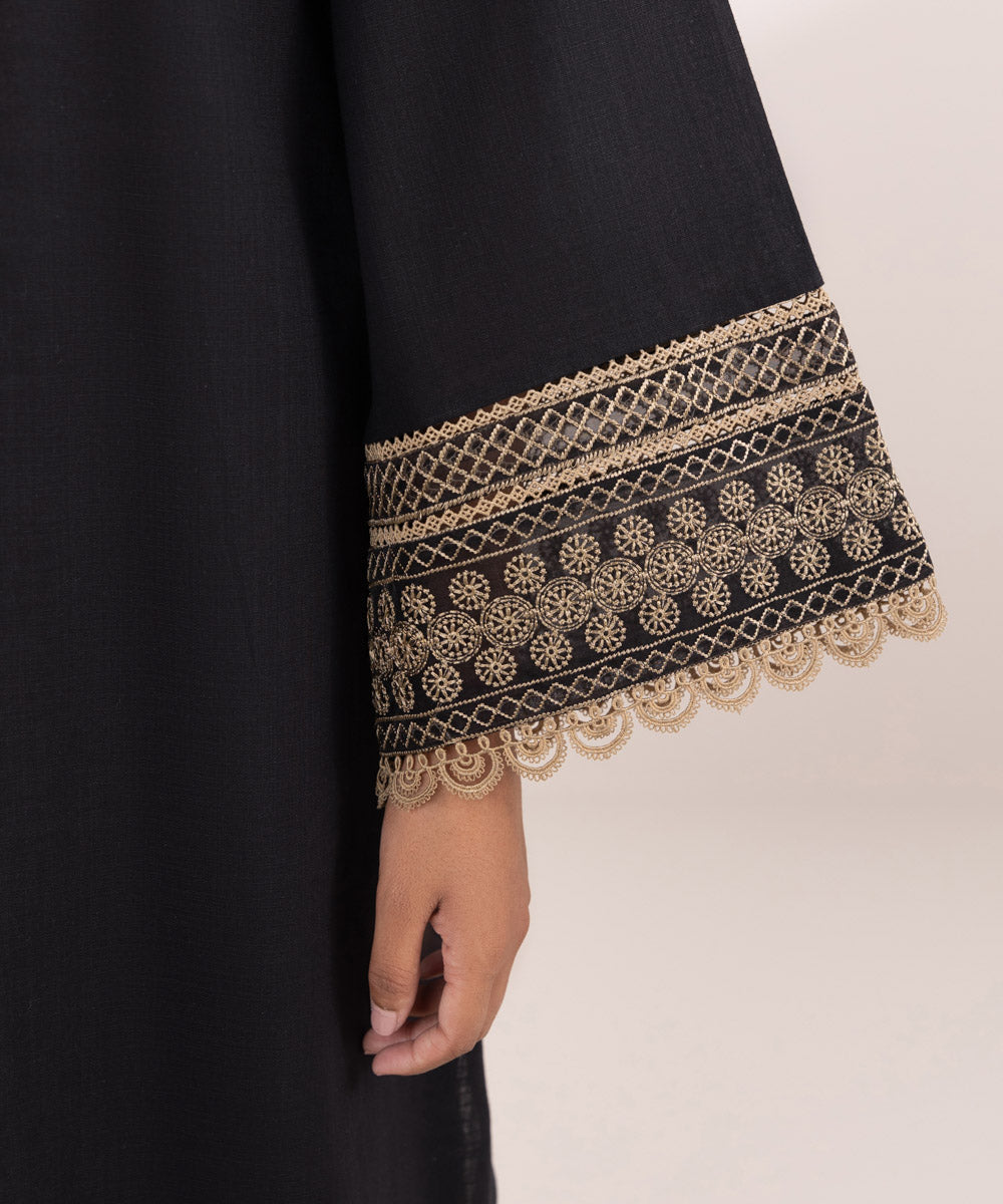 Women's Pret Khaddar Black Embroidered A-Line Shirt