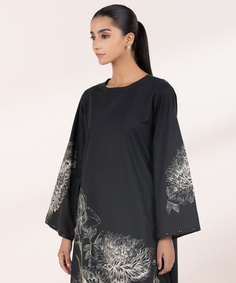 Women's Pret Cambric Black Printed A-Line Shirt