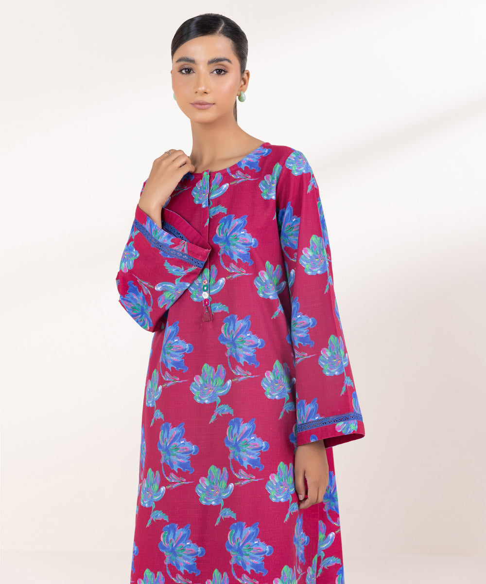 Women's Pret Light Khaddar Printed Pink A-Line Shirt