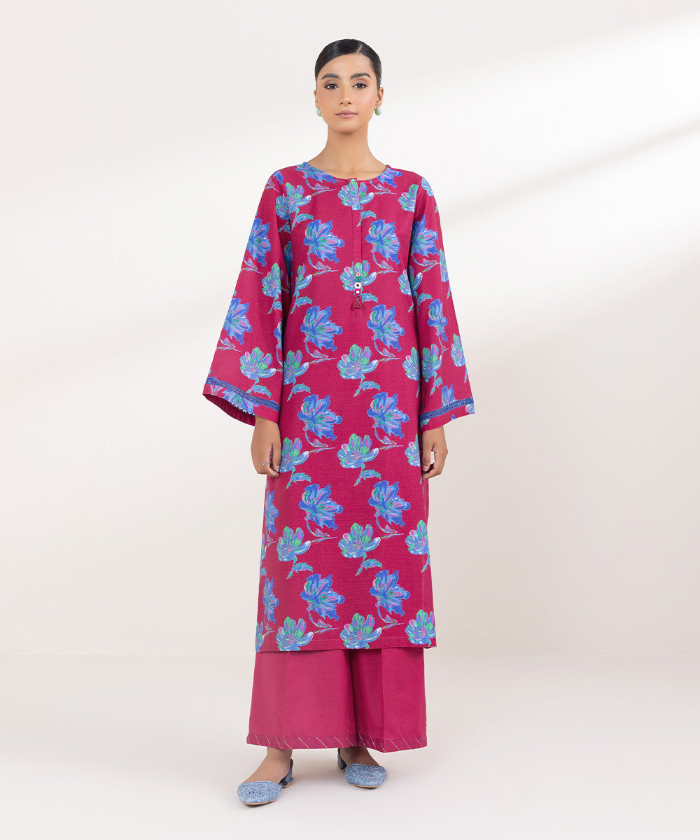 Women's Pret Light Khaddar Printed Pink A-Line Shirt