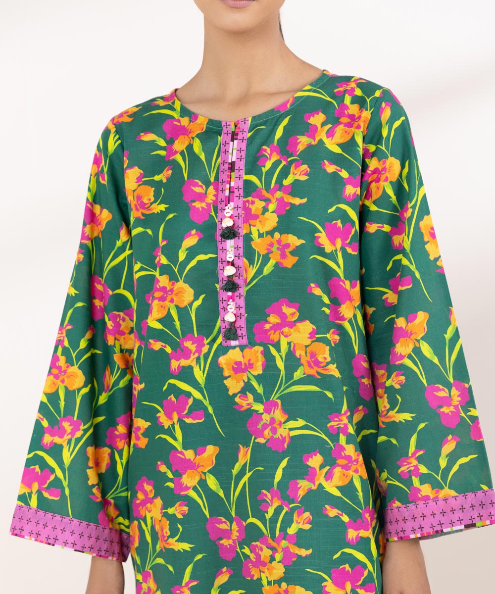 Women's Pret Light Khaddar Printed Green A-Line Shirt