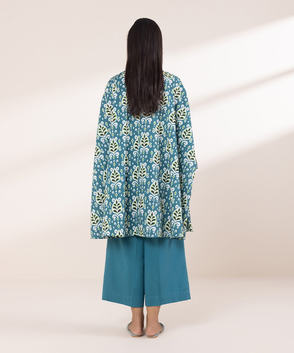 Women's Pret Cotton Viscose Printed Teal Kaftan